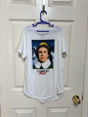 ELF White Graphic Night Tee with Will Ferrell as Elf featured in Holiday Costume